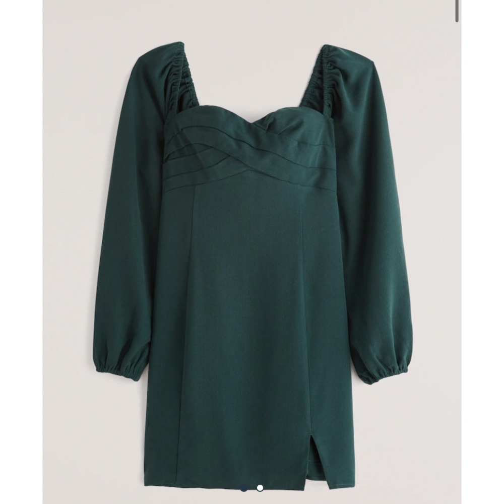 Long-Sleeve Draped Bodice Mini Dress